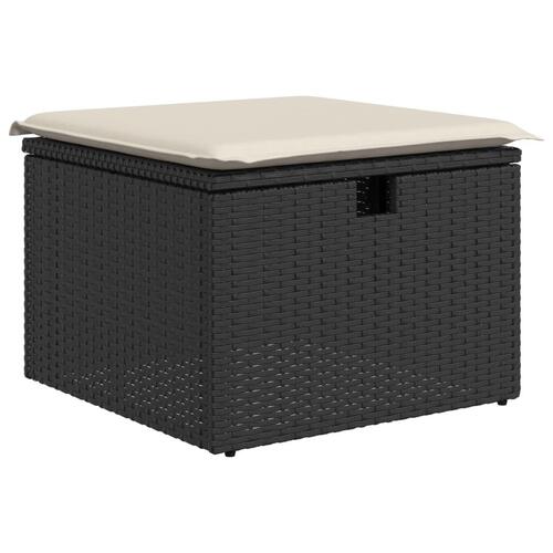 Haveskammel med hynde 55x55x37 cm polyrattan sort