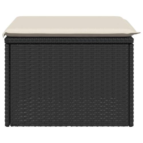 Haveskammel med hynde 55x55x37 cm polyrattan sort