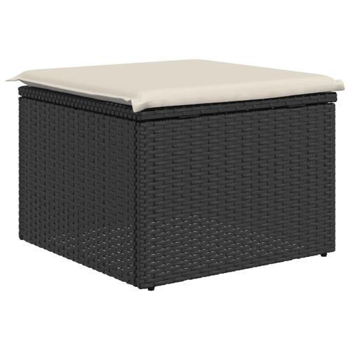 Haveskammel med hynde 55x55x37 cm polyrattan sort