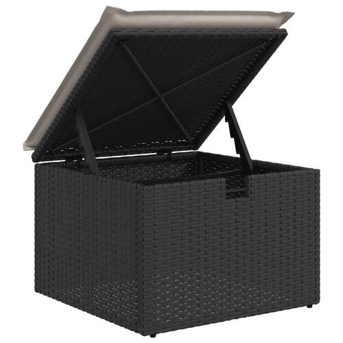 Haveskammel med hynde 55x55x37 cm polyrattan sort