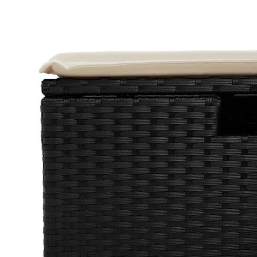 Haveskammel med hynde 55x55x37 cm polyrattan sort