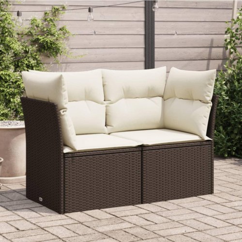 2-personers havesofa i polyrattan med hynder - brun/creme