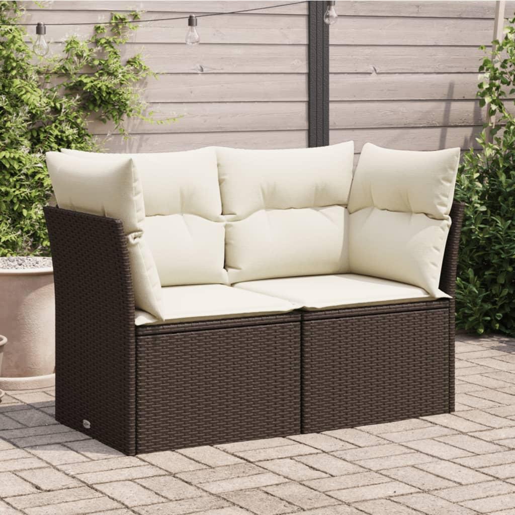 2 Personers Havesofa Med Hynder Polyrattan Brun