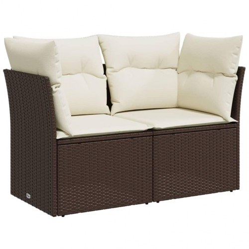 2-personers havesofa i polyrattan med hynder - brun/creme