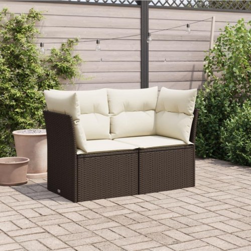2-personers havesofa i polyrattan med hynder - brun/creme