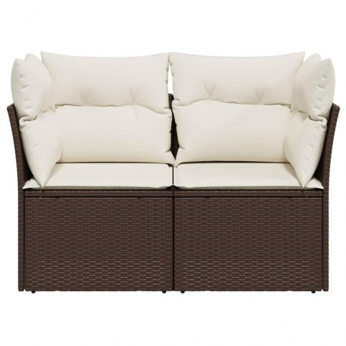 2-personers havesofa i polyrattan med hynder - brun/creme