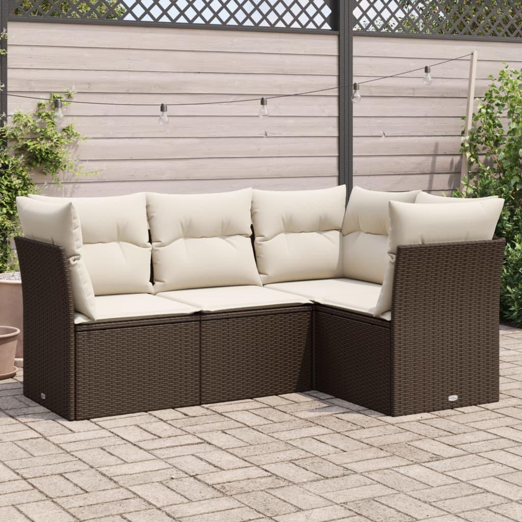 Sofasæt Til Haven 5 Dele Med Hynder Polyrattan - Brun og cremefarvet / Uden bord