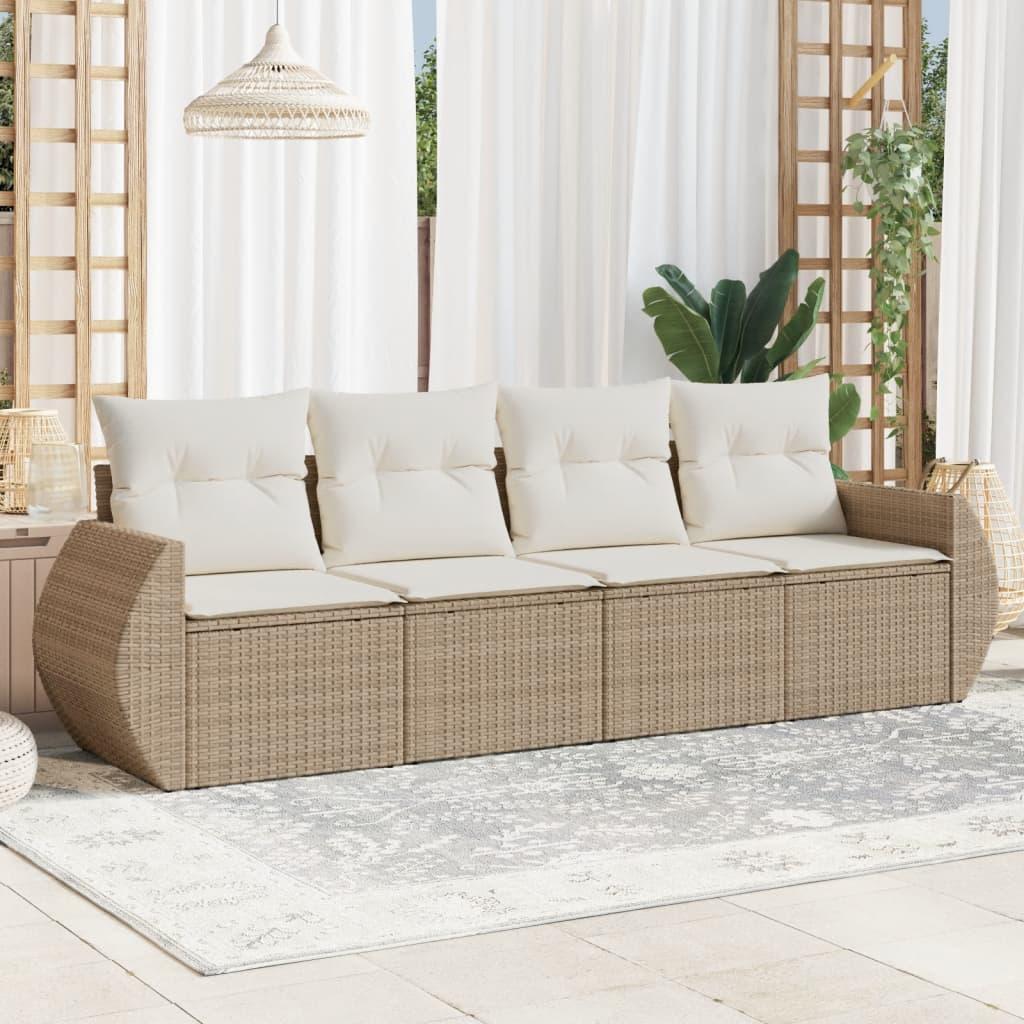 Sofasæt til haven 4 dele med hynder og opbevaring i polyrattan beige