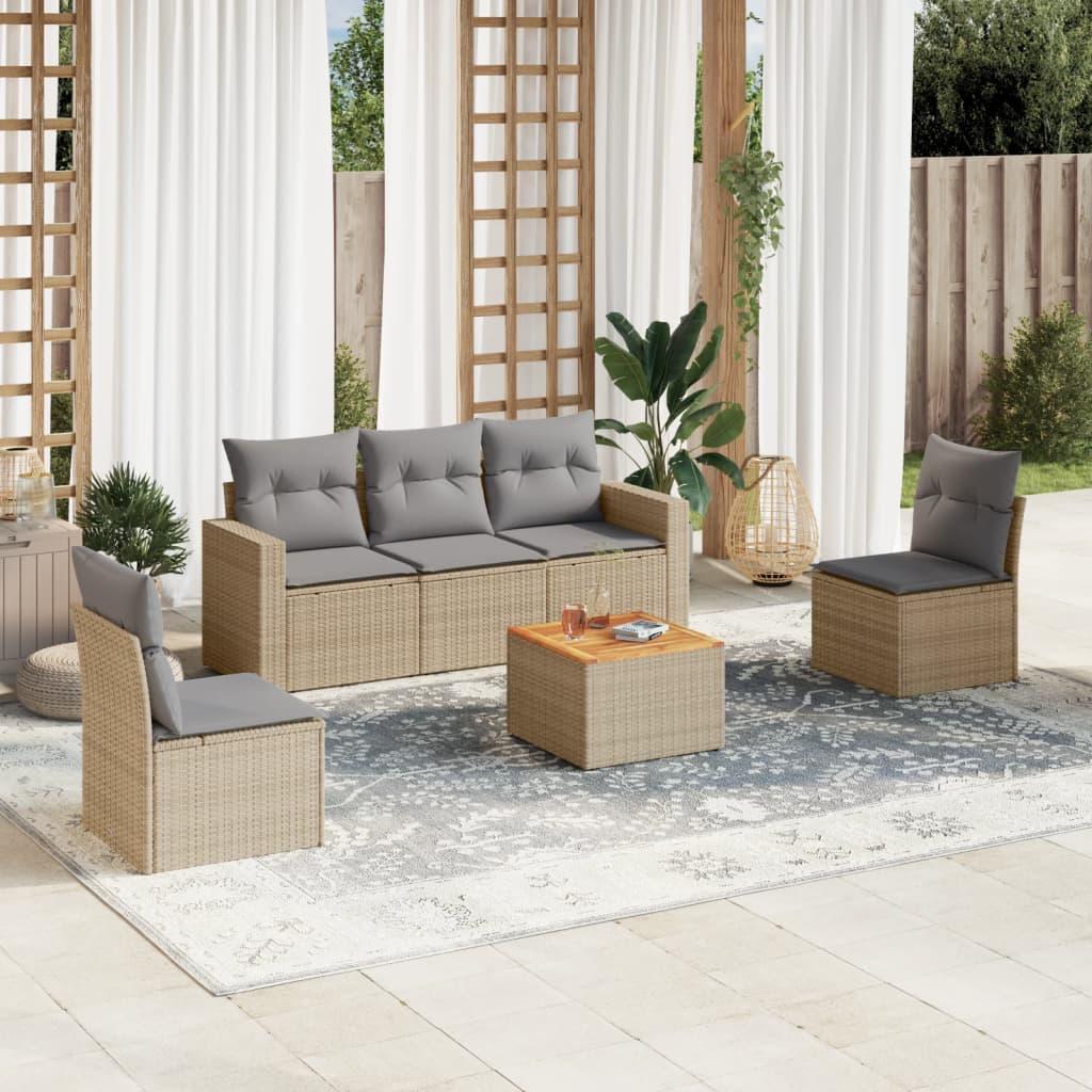 Sofasæt til haven i polyrattan, 6 dele med hynder - beige