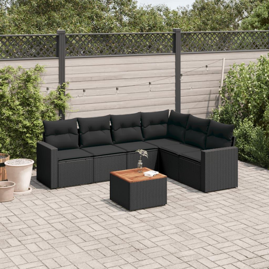 Sofasæt Til Haven 7 Dele Med Hynder Polyrattan - Sort / hjørnedel bord 3x midterdel