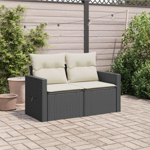 2-personers havesofa med hynder i polyrattan - sort