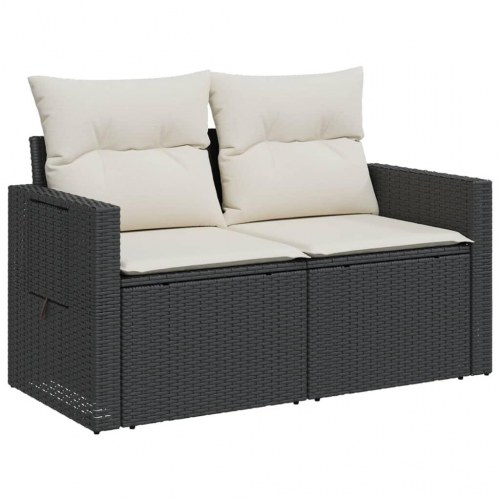 2-personers havesofa med hynder i polyrattan - sort