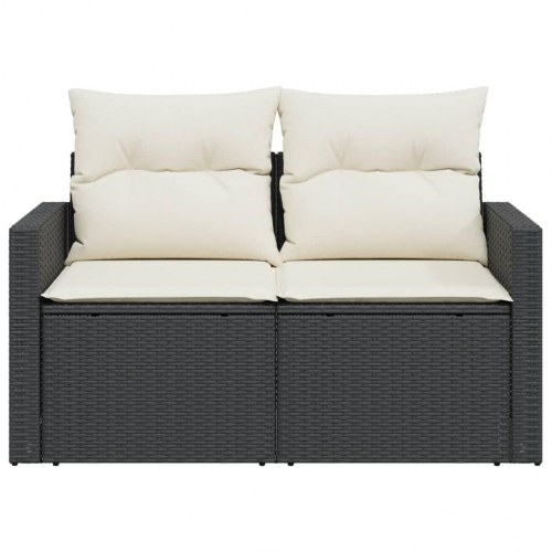 2-personers havesofa med hynder i polyrattan - sort