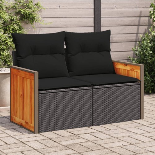 Havesofa med hynder 2-personers sort polyrattan
