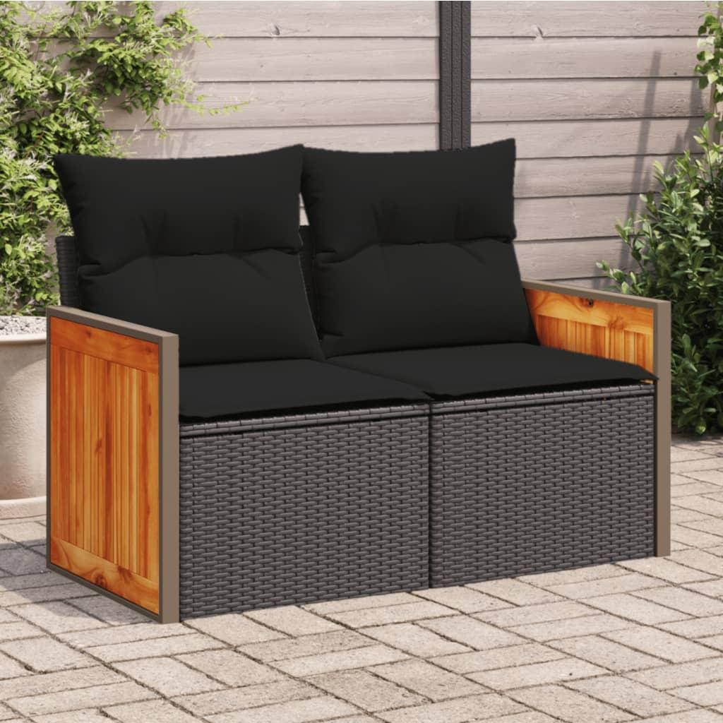 Havesofa med hynder 2-personers sort polyrattan billede