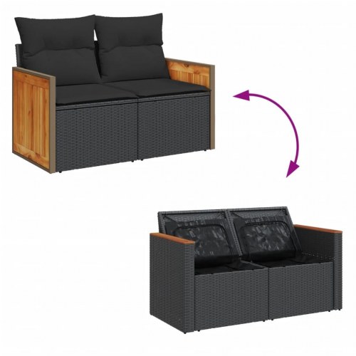 Havesofa med hynder 2-personers sort polyrattan