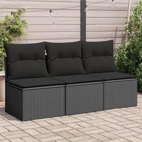 3-personers havesofa med hynder polyrattan sort