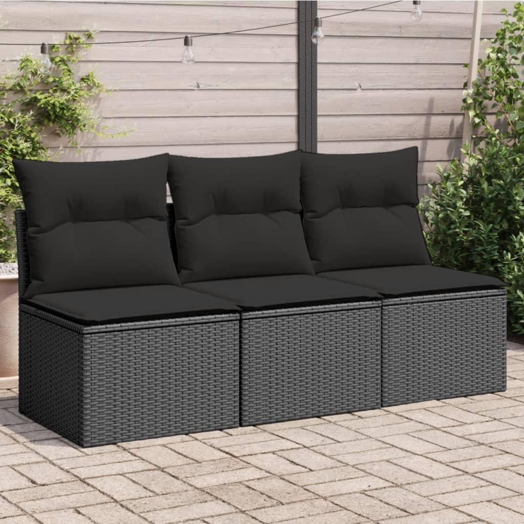 3-personers havesofa med hynder polyrattan sort