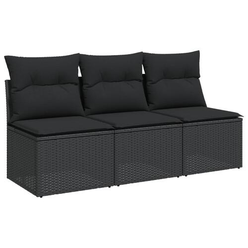 3-personers havesofa med hynder polyrattan sort