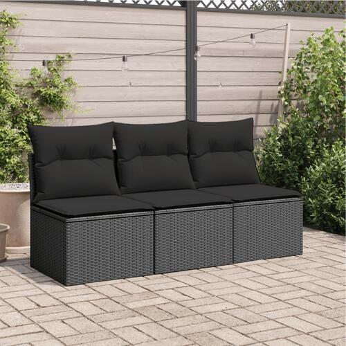 3-personers havesofa med hynder polyrattan sort