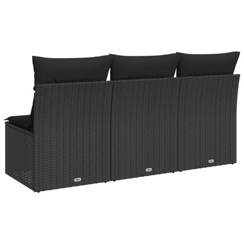 3-personers havesofa med hynder polyrattan sort