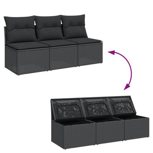 3-personers havesofa med hynder polyrattan sort
