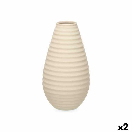 Vase Beige Keramik 22 x 44 x 22 cm (2 enheder) Striber