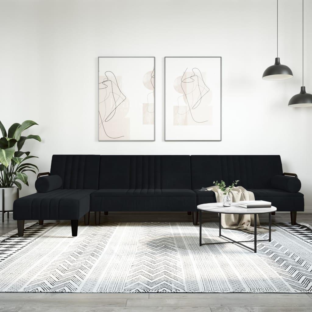 Sovesofa med chaiselong 260x140x70 cm velour sort