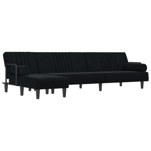 Sovesofa med chaiselong 260x140x70 cm velour sort