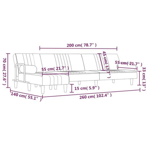 Sovesofa med chaiselong 260x140x70 cm velour sort