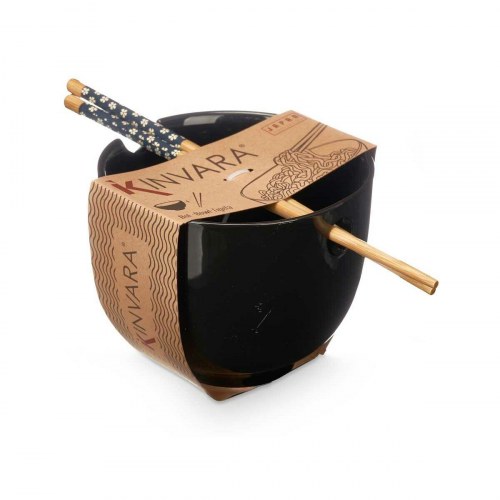 Suppeskål Kinvara sort med spisepinde - bambus, 24 × 10,7 × 13,3 cm (12 stk.)