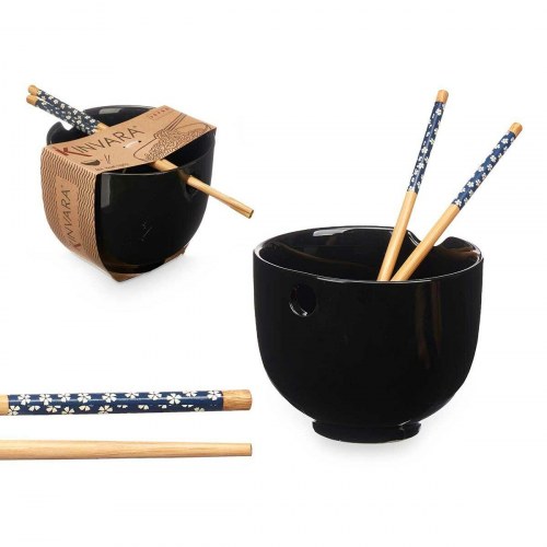 Suppeskål Kinvara sort med spisepinde - bambus, 24 × 10,7 × 13,3 cm (12 stk.)
