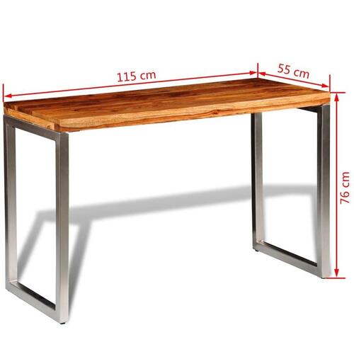 Spisebord/skrivebord massivt sheeshamtræ stålben