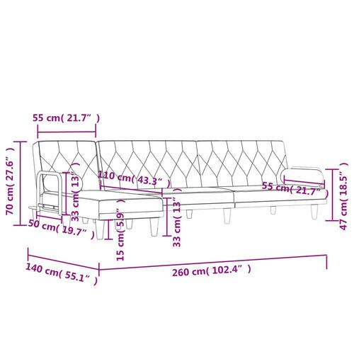 Sovesofa med chaiselong 260x140x70 cm stof sort
