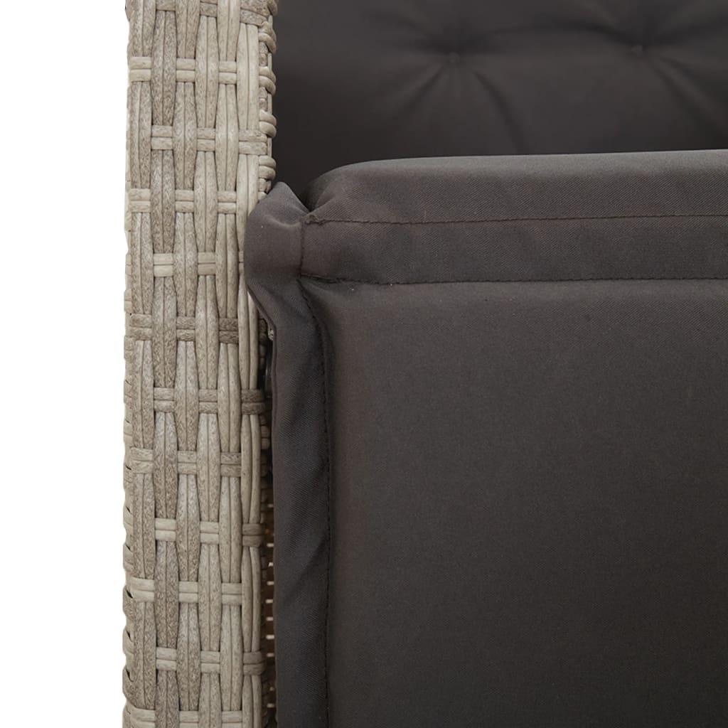 Havestol med lænefunktion og fodstøtte polyrattan lysegrå