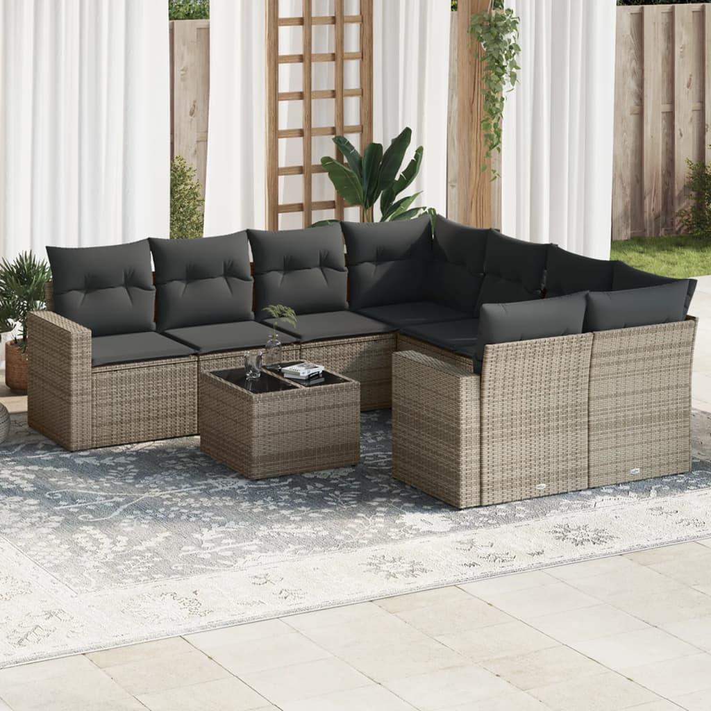 Sofasæt Til Haven 9 Dele Med Hynder Polyrattan Beige - Grå