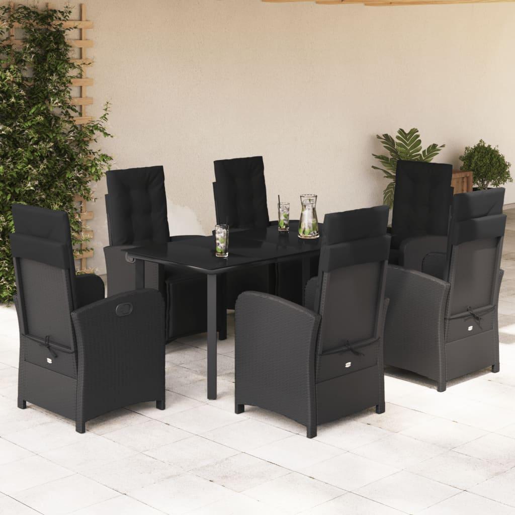 Bistrosæt til Haven 3 Dele med Hynder Polyrattan Sort - 160 cm bordlængde / Rundt ben / 6