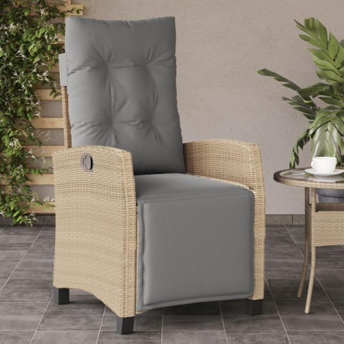 Havestol med lænefunktion og fodstøtte - polyrattan, blandet beige