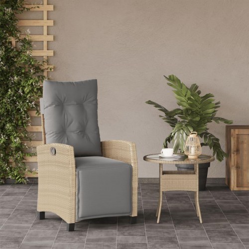 Havestol med lænefunktion og fodstøtte - polyrattan, blandet beige