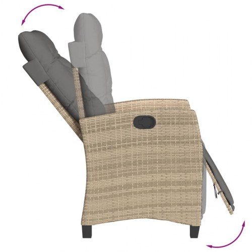 Havestol med lænefunktion og fodstøtte - polyrattan, blandet beige
