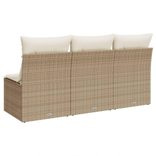 3-personers havesofa i polyrattan med hynder - beige