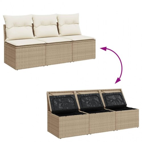 3-personers havesofa i polyrattan med hynder - beige