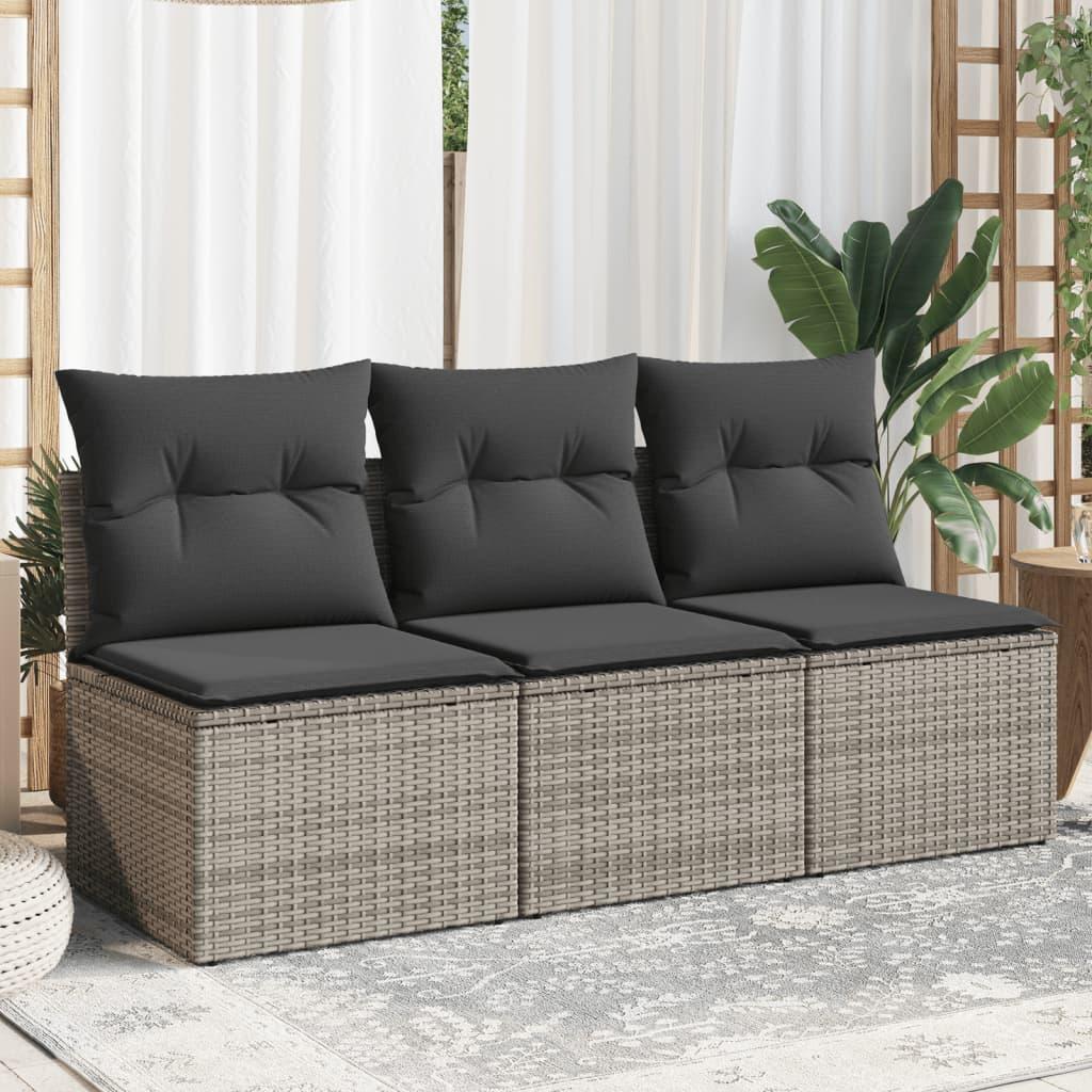 3 Personers Havesofa Med Hynder Polyrattan Grå