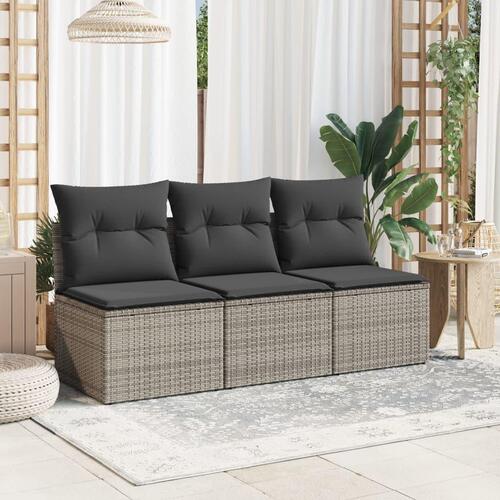 3-personers havesofa med hynder polyrattan grå