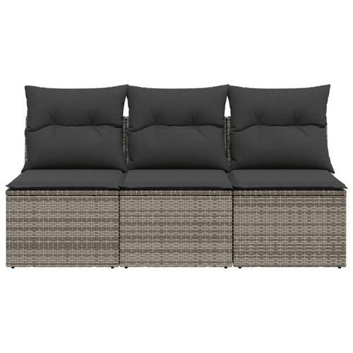 3-personers havesofa med hynder polyrattan grå
