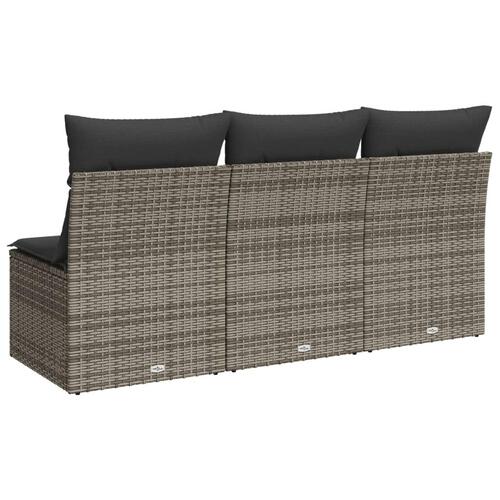 3-personers havesofa med hynder polyrattan grå