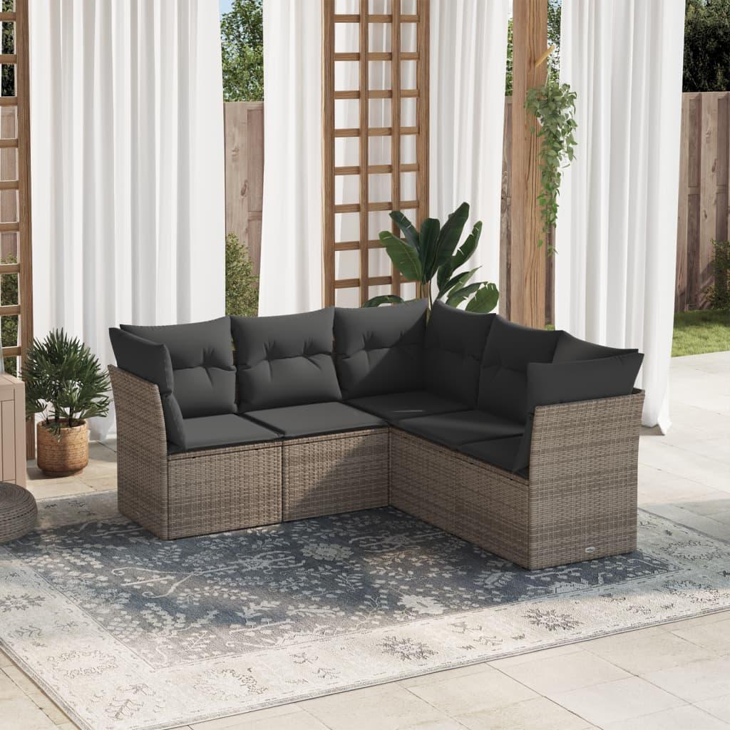 Sofasæt Til Haven 5 Dele Med Hynder Polyrattan - Grå / Uden bord
