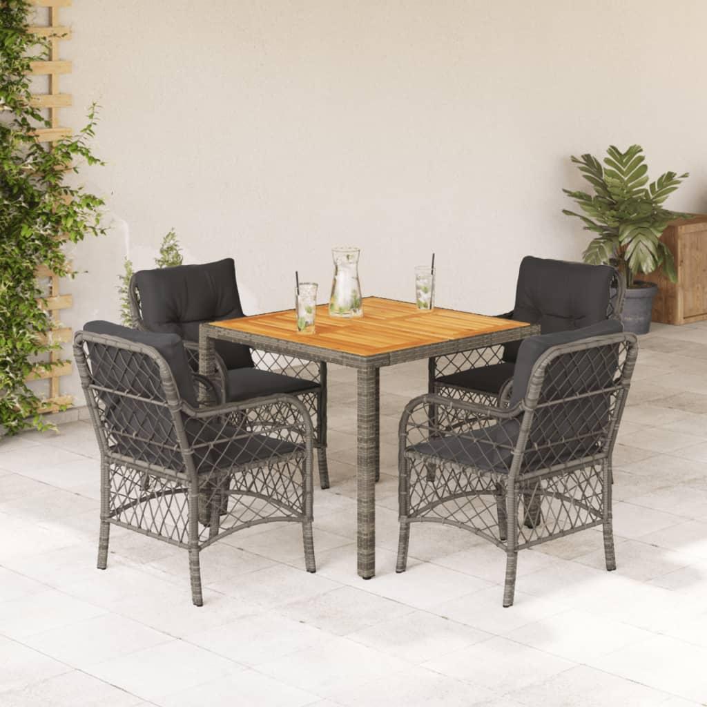 Bistrosæt Til Haven 3 Dele Med Hynder Polyrattan - 4 / Grå / 90 cm bordlængde