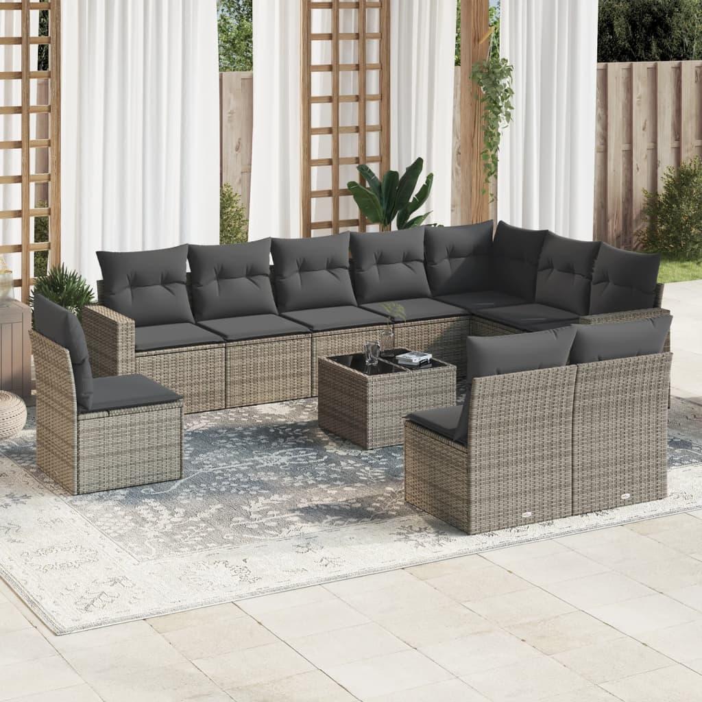 Sofasæt Til Haven 11 Dele Med Hynder Polyrattan - Grå / Med bord