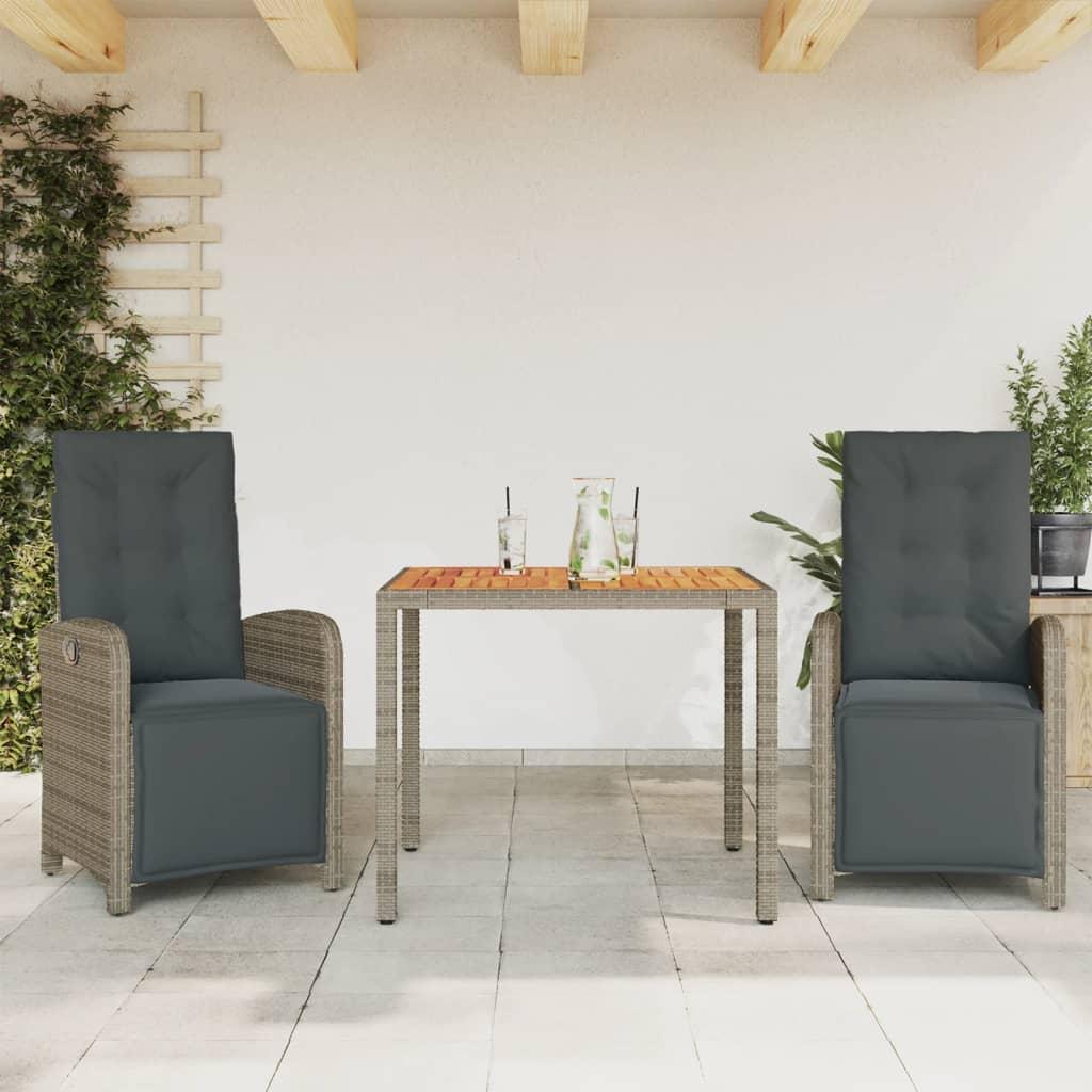 Spisebordssæt Til Haven 5 Dele Med Hynder Polyrattan - 2 / Grå / 90 cm bordlængde